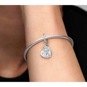 Authentic Pandora Charm, Forever Friends Dangle, #791948CZ, Silver, Clear CZ